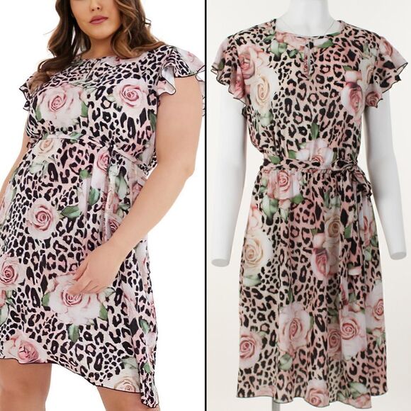 Quiz Trendy Plus Size Mixed-Print Fit & Flare Dress - Picture 1 of 5